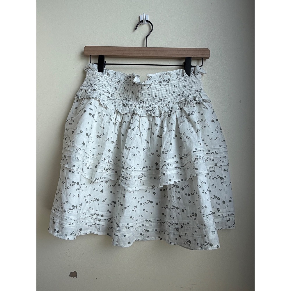 Cleobella x Arrows & Bow Organic Cotton Floral Smocked Ruffle Mini Skirt White M - Picture 2 of 6